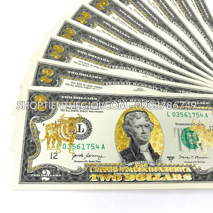 Tiền 2 USD in hình con Trâu 3D nhũ vàng